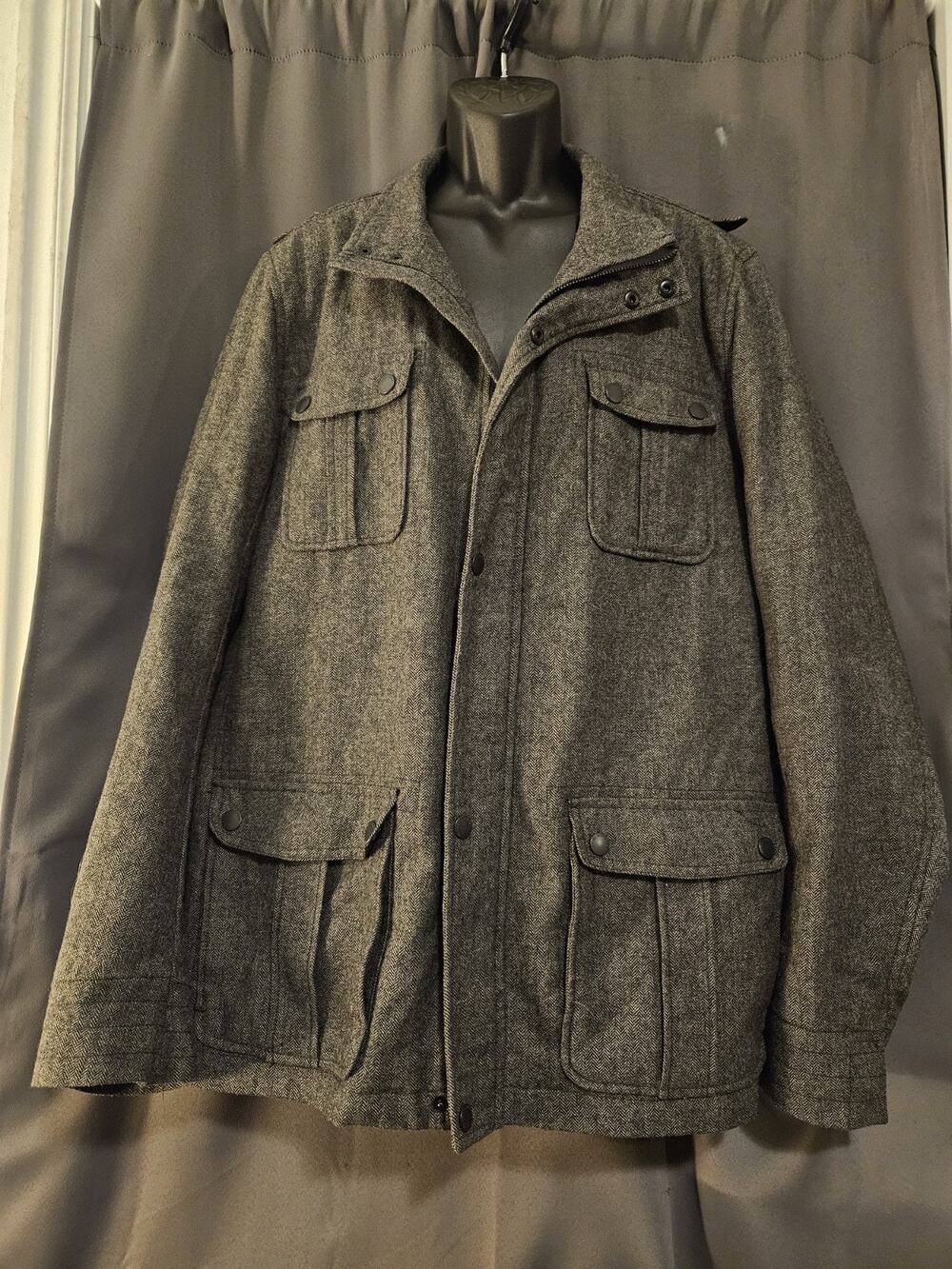 Marc Anthony Men's Wool Blend Herringbone Field Jacket Grey Black - Size XXL